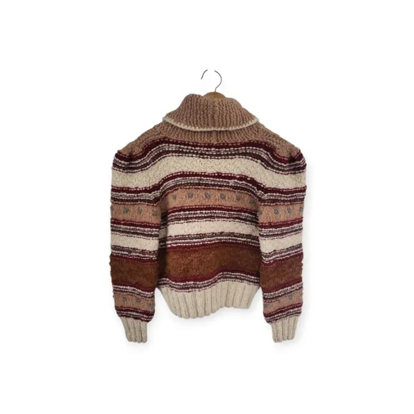 Vintage Worlds Apart Chunky Hand Knit Wool Cropped Cardigan Sweater Size M - Picture 2 of 11